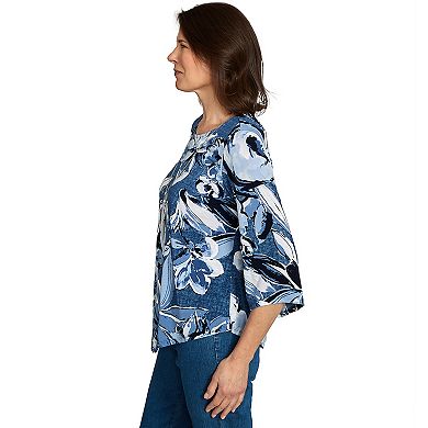 Women's Alfred Dunner Puff Print Denim Floral Top