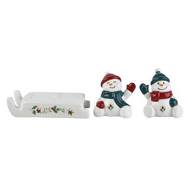 Pfaltzgraff Winterberry 2-pc. Snowman Sled Salt & Pepper Shaker Set
