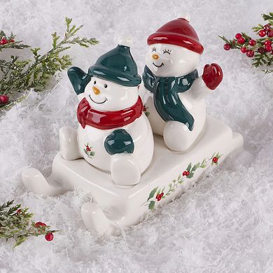Pfaltzgraff Winterberry 2-pc. Snowman Sled Salt & Pepper Shaker Set