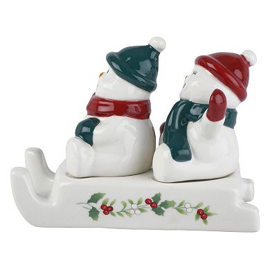 Pfaltzgraff Winterberry 2-pc. Snowman Sled Salt & Pepper Shaker Set