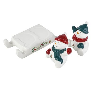 Pfaltzgraff Winterberry 2-pc. Snowman Sled Salt & Pepper Shaker Set