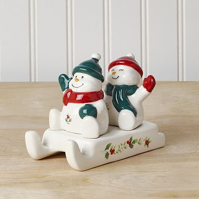 Pfaltzgraff Winterberry 2-pc. Snowman Sled Salt & Pepper Shaker Set