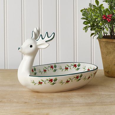 Pfaltzgraff Winterberry Reindeer Candy Dish 8.5-in.