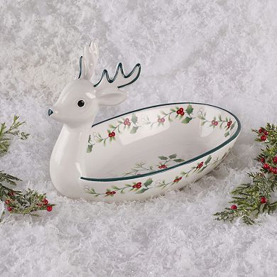 Pfaltzgraff Winterberry Reindeer Candy Dish 8.5-in.
