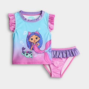 Girls 4-6x Gabby's Dollhouse Mermaid 2 pc Tankini Swim Top & Swim Bottoms Set