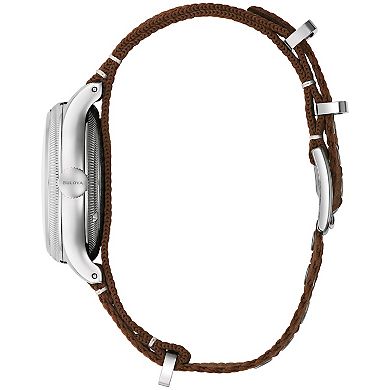 Bulova Men's Military A11 Automatic Stainless Steel Blue Dial Brown Leather Strap Watch - 96A282