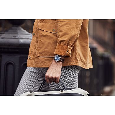 Bulova Men's Military A11 Automatic Stainless Steel Blue Dial Brown Leather Strap Watch - 96A282