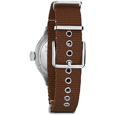 Bulova Men's Military A11 Automatic Stainless Steel Blue Dial Brown Leather Strap Watch - 96A282
