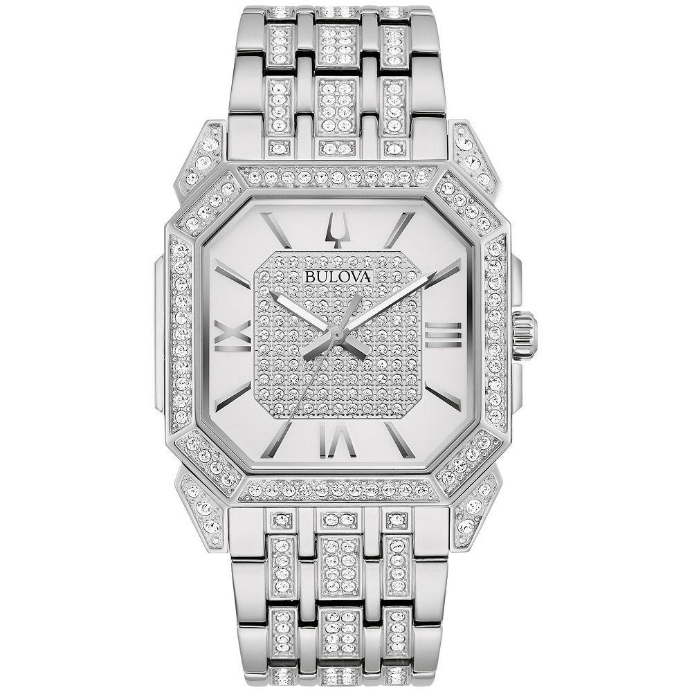Bulova Men's 40mm Octava Stainless Steel Crystal Accent Pave Dial Bracelet Watch - 96A285