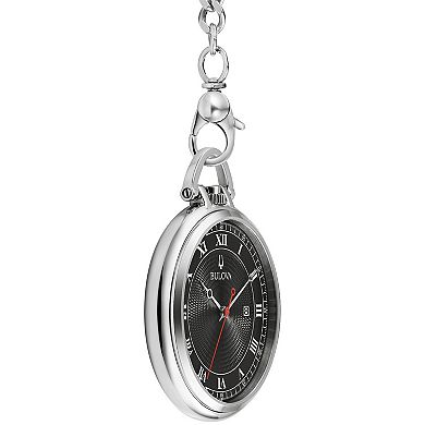 Bulova Men's Classic Stainless Steel Black Dial Pocket Watch with Detachable Chain - 96B308