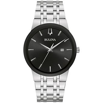 Bulova Men's Stainless Steel Bracelet Watch & Black Dial