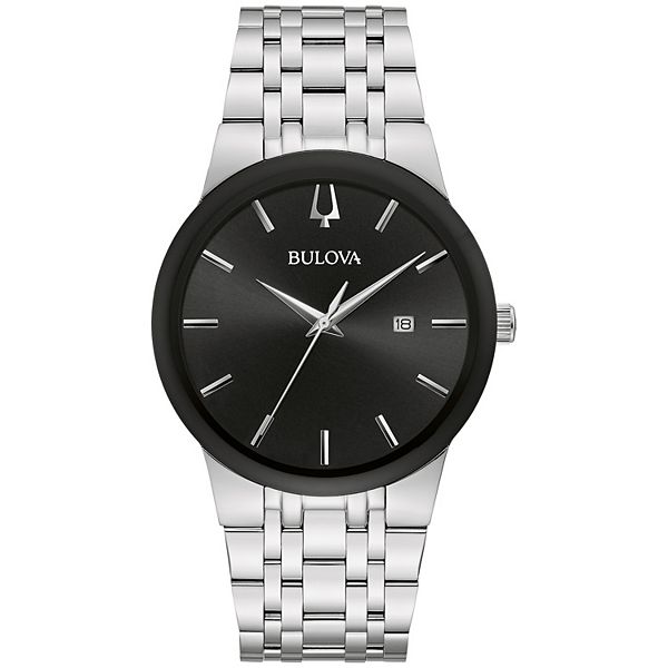 Bulova Men's Stainless Steel Bracelet Watch & Black Dial