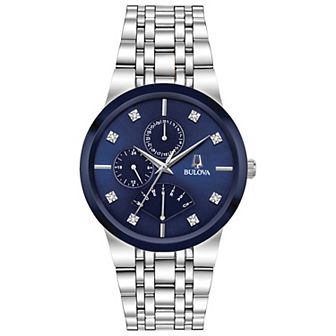 Bulova Men's Stainless Steel Multi-Function Diamond Accent Bracelet Watch
