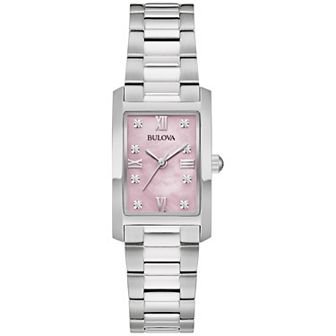 Bulova Women's Classic Stainless Steel Diamond Accent Pink Dial Bracelet Watch - 96P258