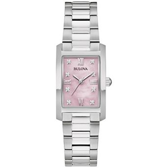 Bulova Women's Classic Stainless Steel Diamond Accent Pink Dial Bracelet Watch - 96P258