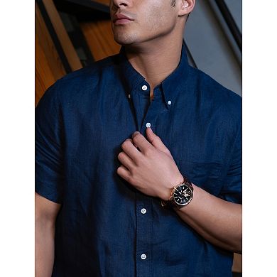 Bulova Men's Classic Automatic Rose Tone Stainless Steel Black Dial Brown Leather Strap Watch - 97A109