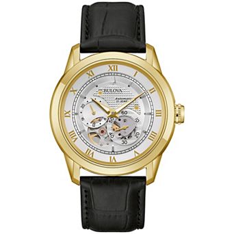 Bulova Men's Automatic Stainless Steel Black Leather Strap Watch