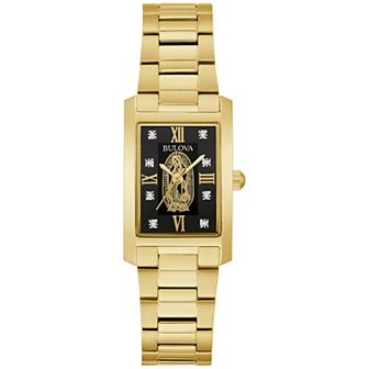 Bulova Women's Our Lady of Guadalupe Rectangular Gold Tone Stainless Steel Diamond Accent Bracelet Watch - 97P169