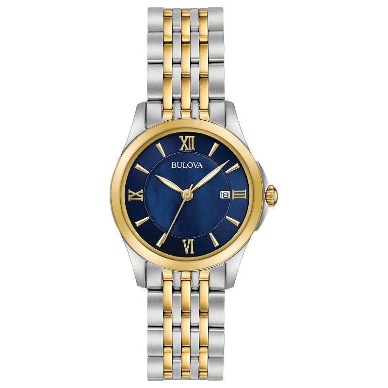 Bulova Women's Classic Two Tone Stainless Steel Mother-of-Pearl Dial Bracelet Watch - 98M124, Size: 29 mm, Blue