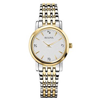 Bulova Women's Classic Two Tone Stainless Steel Diamond Accent Bracelet Watch - 98P115
