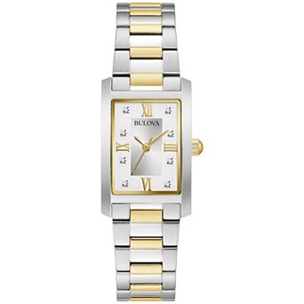 Bulova Women's Classic Two Tone Stainless Steel Rectangular Diamond Accent Bracelet Watch - 98P205