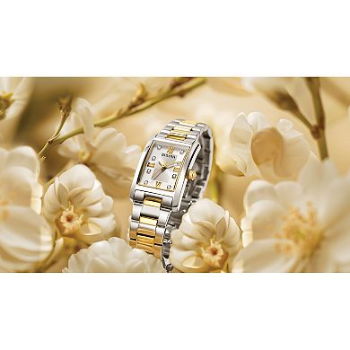 Bulova Women's Classic Two Tone Stainless Steel Rectangular Diamond Accent Bracelet Watch - 98P205