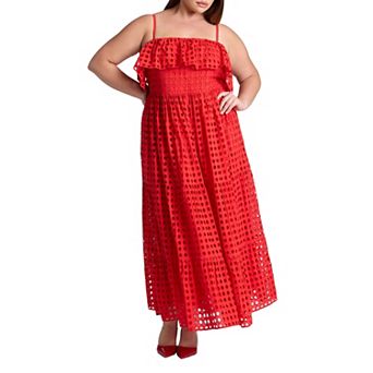 ELOQUII Women's Plus Size Ruffle Bodice Eyelet Maxi Dress