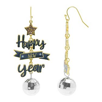 Gold-Tone Happy New Year Drop Earrings