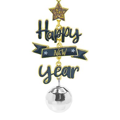 Gold-Tone Happy New Year Drop Earrings