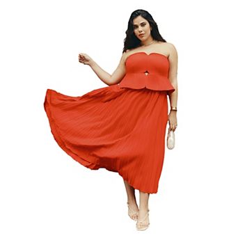 ELOQUII Women's Plus Size Strapless Pleated Midi Dress