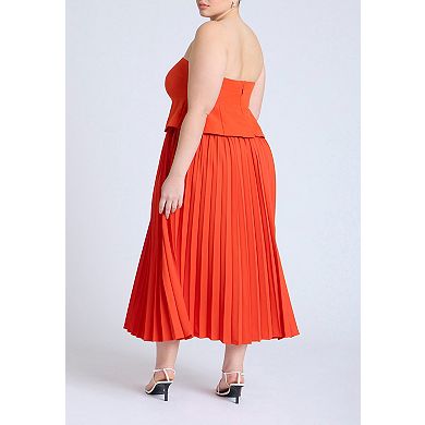 ELOQUII Women's Plus Size Strapless Pleated Midi Dress