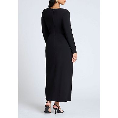 ELOQUII Women's Plus Size Shirred Strong Shoulder Tie Detail Dress