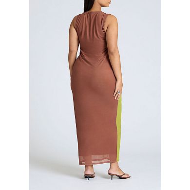 ELOQUII Women's Plus Size Printed Mesh Dress With Shirring