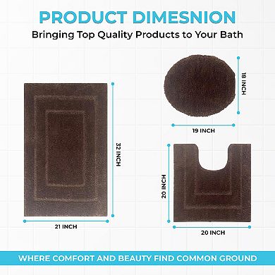 Clearwater Collection 3-Piece Bathroom Rug Set Bath Mat, Contour Rug & Lid Cover