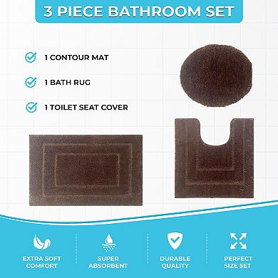 Clearwater Collection 3-Piece Bathroom Rug Set Bath Mat, Contour Rug & Lid Cover