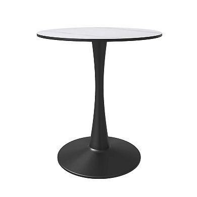 LeisureMod Bristol 27" Round Dining Table - Sintered Stone Top and Black Steel Pedestal Base