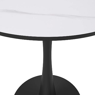 LeisureMod Bristol 27" Round Dining Table - Sintered Stone Top and Black Steel Pedestal Base