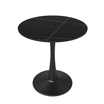 LeisureMod Bristol 27" Round Dining Table Sintered Stone Top , Sturdy Steel Black Pedestal Base