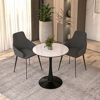 LeisureMod Bristol 27" Round Dining Table - Sintered Stone Top and Black Steel Pedestal Base