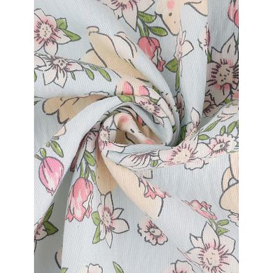 Women's Cotton Pajamas Set Long Sleeve Round Neck Button Down Floral 2 Piece Loungewear with Pocket