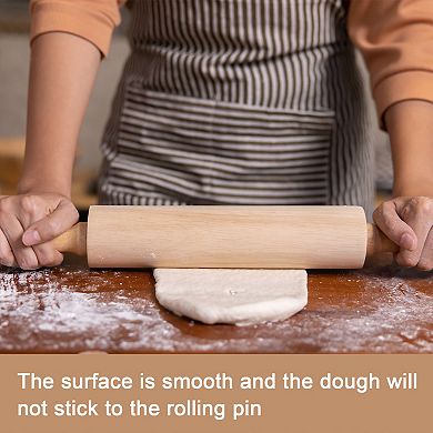 Rolling Pin 11.8" x 1.1" Cylindrical Smooth Non-Stick Beech Wood Kitchen Roller Rolling Pins