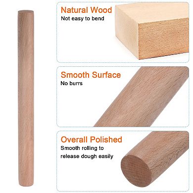 Rolling Pin 11.8" x 1.1" Cylindrical Smooth Non-Stick Beech Wood Kitchen Roller Rolling Pins