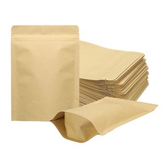 50 pc Kraft Stand Up Pouches Sealable Paper Bags Foil Food Storage Sample Package, Yellow, 5x7 Inch