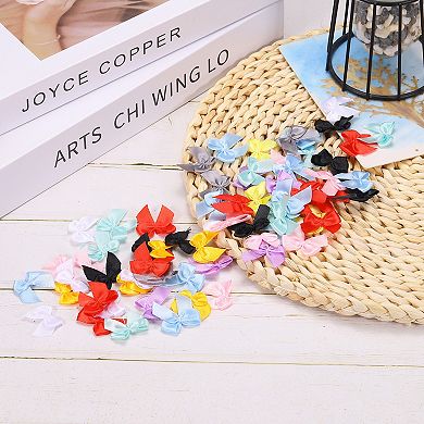 150Pcs Ribbon Bow 1" Mini Fabric Satin Ribbon Flower Bow for Craft DIY Sewing Wedding