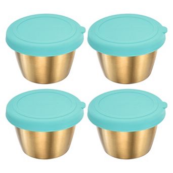 4 pc Stainless Steel Salad Dressing Container, 2.4oz Small Condiment Containers with Lids, Sky Blue