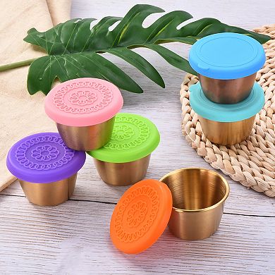 4pcs Stainless Steel Salad Dressing Container, 2.4oz Small Condiment Containers with Lids, Sky Blue