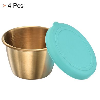4pcs Stainless Steel Salad Dressing Container, 2.4oz Small Condiment Containers with Lids, Sky Blue