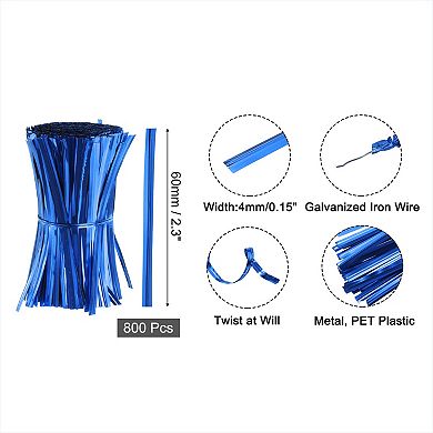 2.3" Twist Ties, Metallic Twist Ties, Reusable Plastic Coated Twist Ties 800Pcs