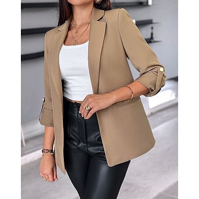 Womens Casual Blazers Long Sleeve Lapel Open Front Slim Work Office Blazer Jacket