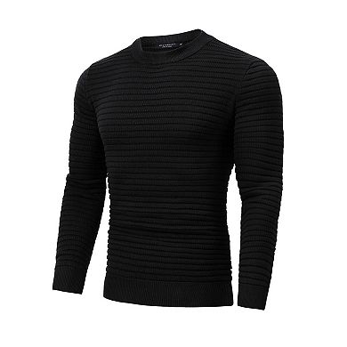 Crew Neck Sweater for Mens Knitted Pullover Sweaters with Solid Stripe